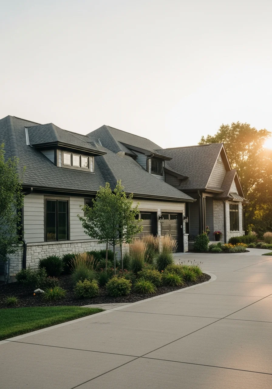 Portrait-style image of a Lenexa residential property showing contemporary design and well-maintained grounds.